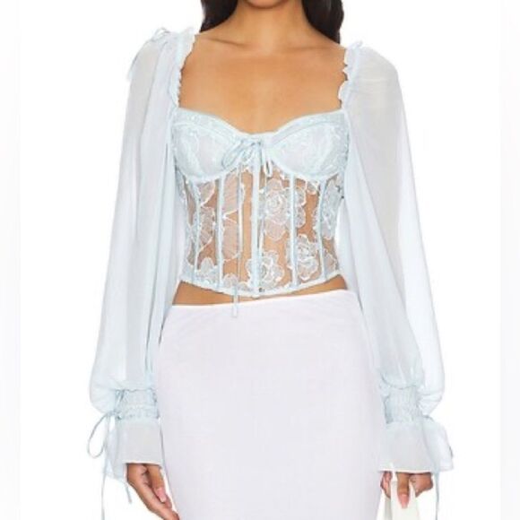 For Love And Lemons Tops - NWT For Love & Lemons x Revolve Light Blue Sade Corset Top Size Extra Small